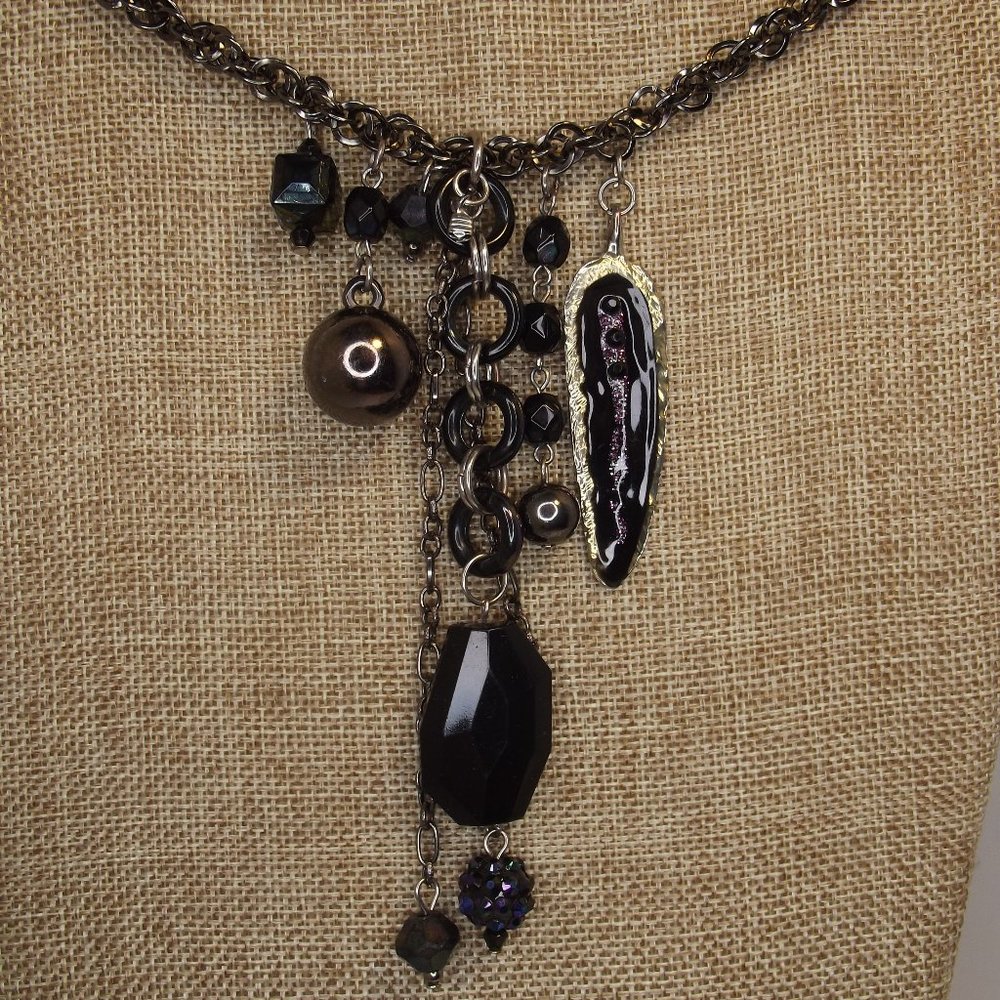 Long Gunmetal Chain Fetish Charm Necklace